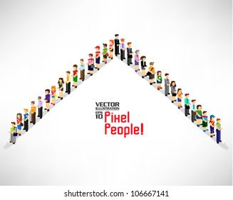 a large group of pixel people vector icon design