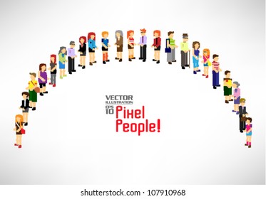 a large group of pixel people vector icon design