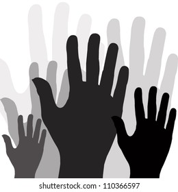 Large group of raising hands vector illustration