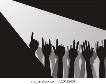 Large group of raising hands. Vector illustration