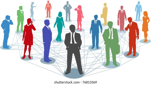 Large Group Of Silhouette Business People In Nodes Connected By Many Network Lines