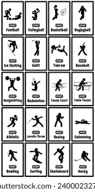 A large group of stickman, various sports poses ranging from football, volleyball, basketball, swimming and so on