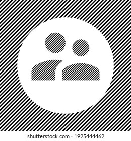 A large group symbol in the center as a hatch of black lines on a white circle. Interlaced effect. Seamless pattern with striped black and white diagonal slanted lines