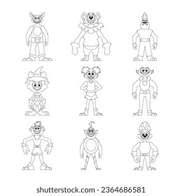 In a large group, there are lots of weird and amusing monsters. Childrens coloring page.