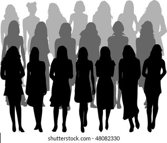 Large Group Of Women - Silhouette Vector