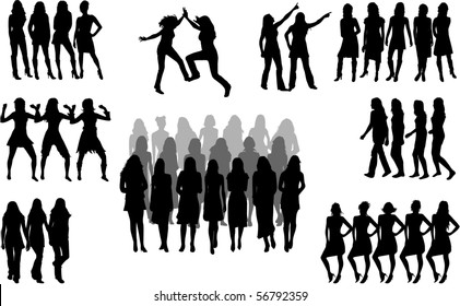 Large Group Of Women - Silhouette Vector