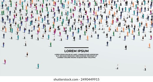 A large group of workers on white background with text space. Labour people crowd seamless background. Labor day concept. Vector illustration