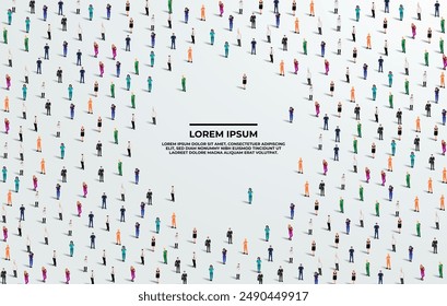 A large group of workers on white background with text space. Labour people crowd seamless background. Labor day concept. Vector illustration