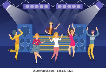 Large Group Young People Dancing Dj Stock Vector (Royalty Free ...