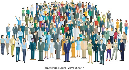 large groups of people, illustration isolated