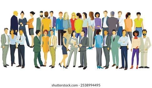 large groups of people on white background, illustration isolated