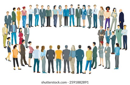 large groups of people on white background, illustration isolated