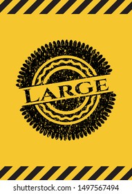 Large grunge black emblem with yellow background, warning sign. Vector Illustration. Detailed.