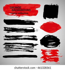 Large grunge elements set. Brush strokes, banners, borders, splashes splatters Vector illustration