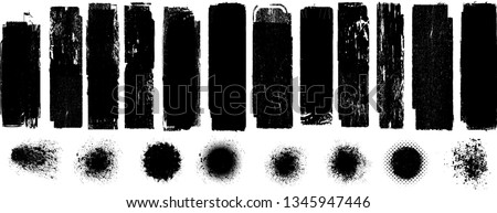 Large Grunge Paint Roller Set. Vector brush Stroke . Distressed banner . Black stripes isolated. Big paintbrush collection . Modern Textured shape . Dry border in Black . Bulge lines