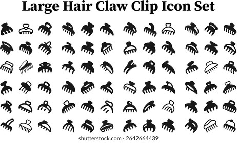 Large Hair Claw Clip Icon Set.eps. collection, sketches, logo illustrations, web symbols, outline style pictograms package isolated on white background. Vector graphics. stock illustration