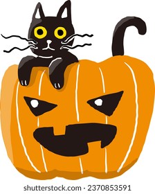 Large Halloween pumpkin and small black cat