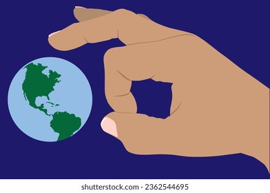 A large hand is about to flick the world with one finger