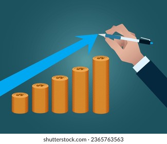 Große Hand zeichnen nach oben zeigenden Pfeil auf einem Graph , Symbol Geschäftswachstum und Gewinn. Die Präzienzen zeichnen einen Pfaderfolg aus. Vektorflache Design-Illustration.