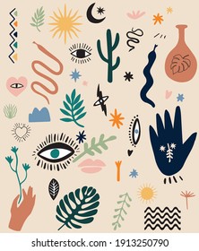 Large hand drawn set of various shapes and doodle objects. Abstract modern modern trendy vector illustration. All elements are isolated 