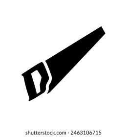 A large hand saw symbol in the center. Isolated black symbol. Vector illustration on white background