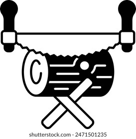 large hand saw with two handles Cut the Log concept, cutting down trees or sawing large trunks vector icon design, timber and lumber Symbol, Forestry and Deforestation Sign forest farming and woodland