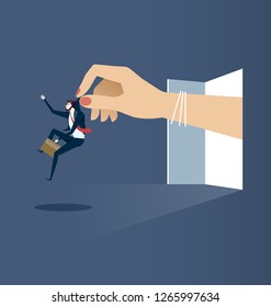 Large hand throws worker - You're fired. Business concept vector