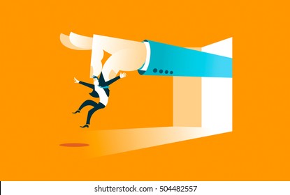 Large Hand Throws Worker. You're Fired. Vector Illustration