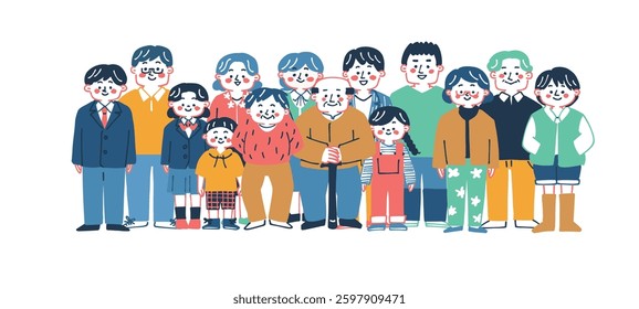 Large hand-drawn illustration of a family
