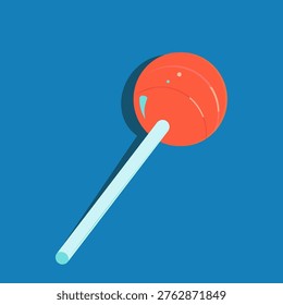 A large, hand-drawn red Chupa Chups lollipop on a blue background. Poster with the lollipop. Poster, cover, and image for text.