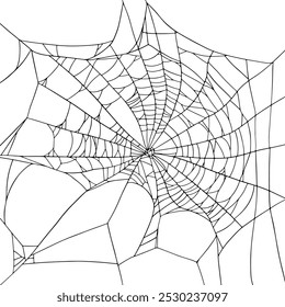 Large hand-drawn Spiderweb on realistic style presented as a vector illustration on a white background. Its versatile design makes it perfect for Halloween holidays, decor, or themed projects