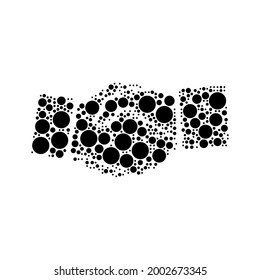 A large handshake symbol in the center made in pointillism style. The center symbol is filled with black circles of various sizes. Vector illustration on white background