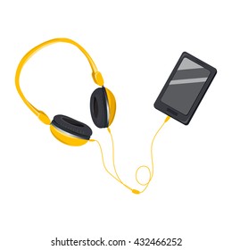 large headphones with the phone. isolated. vector illustration