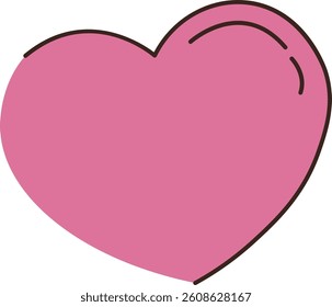 A large heart with bold outlines and a smooth surface in a minimalist style. The heart is slightly tilted, featuring clean lines and a playful look. Cartoon vector illustration.