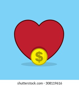 Large heart with coin in front 