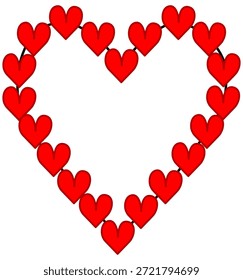A large heart formed by multiple small red hearts, representing unity, togetherness, and shared love in a joyful Valentine’s Day design.