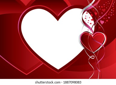 Large heart frame surrounded by ribbons, swirls and mini heart shaped confetti