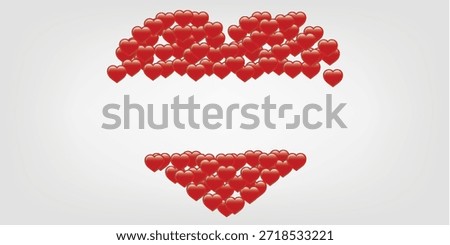 A large heart shape created from many small red heart-shaped balloons, with a blank space in the middle.