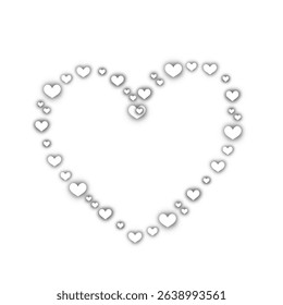 A large heart shape formed by many small white hearts with dark shadows around them.