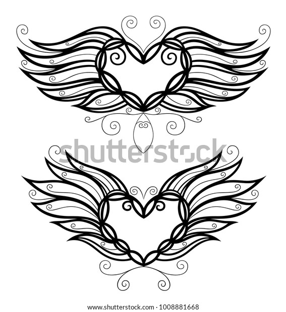 Large Hearts Wings Feathers Filigree Designs Stock Vector (Royalty Free ...