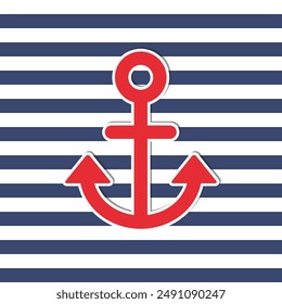 Large heavy anchor symbol on navy white and blue background, decorative design