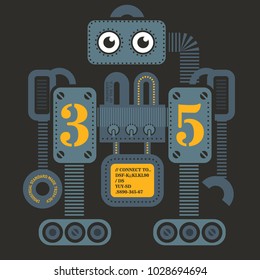 Large heavy robot illustration. Artistic design of futuristic mechanism. Design for kids.