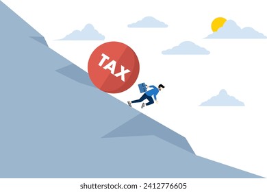 a large, heavy tax ball rolled down the hill until the employer's workers ran away from the ball. Wrong tax payment due date or no financial planning for tax free investment concept.