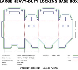 Large heavy-duty locking base box packaging template diagram