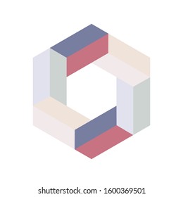 A large hexagon that is red, blue, green, and yellow.