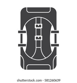 Large hiking backpack in outline design. Tourist rucksack silhouette. Trekking backpack vector icon. Hiking bag in black and white.