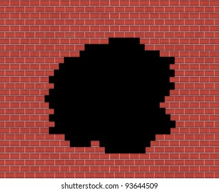 Large hole on brick wall. Vector background.
