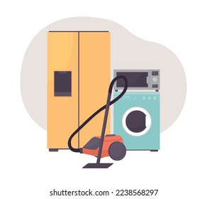 Large home appliance 2D vector isolated illustration. Household equipment. Electrical goods flat shop interior on cartoon background. Colorful editable scene for mobile, website, presentation