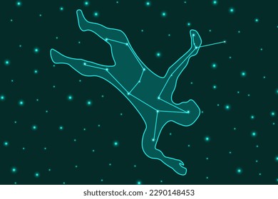 Un gran cartel horizontal con la constelación de Andrómeda. Andromeda Nebula en el cielo estrellado. Afiche astronómico. Ilustración vectorial. La galaxia Vía Láctea.