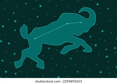 A large horizontal banner with the constellation Aries. Aries  in the starry sky. Astronomical poster. Vector ilustration. Zodiac sign. Zodiac constellation of RAM.